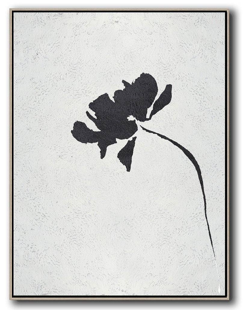 Hand-Painted Black And White Minimal Painting On Canvas - Photo Art Canvas Chat Room Huge